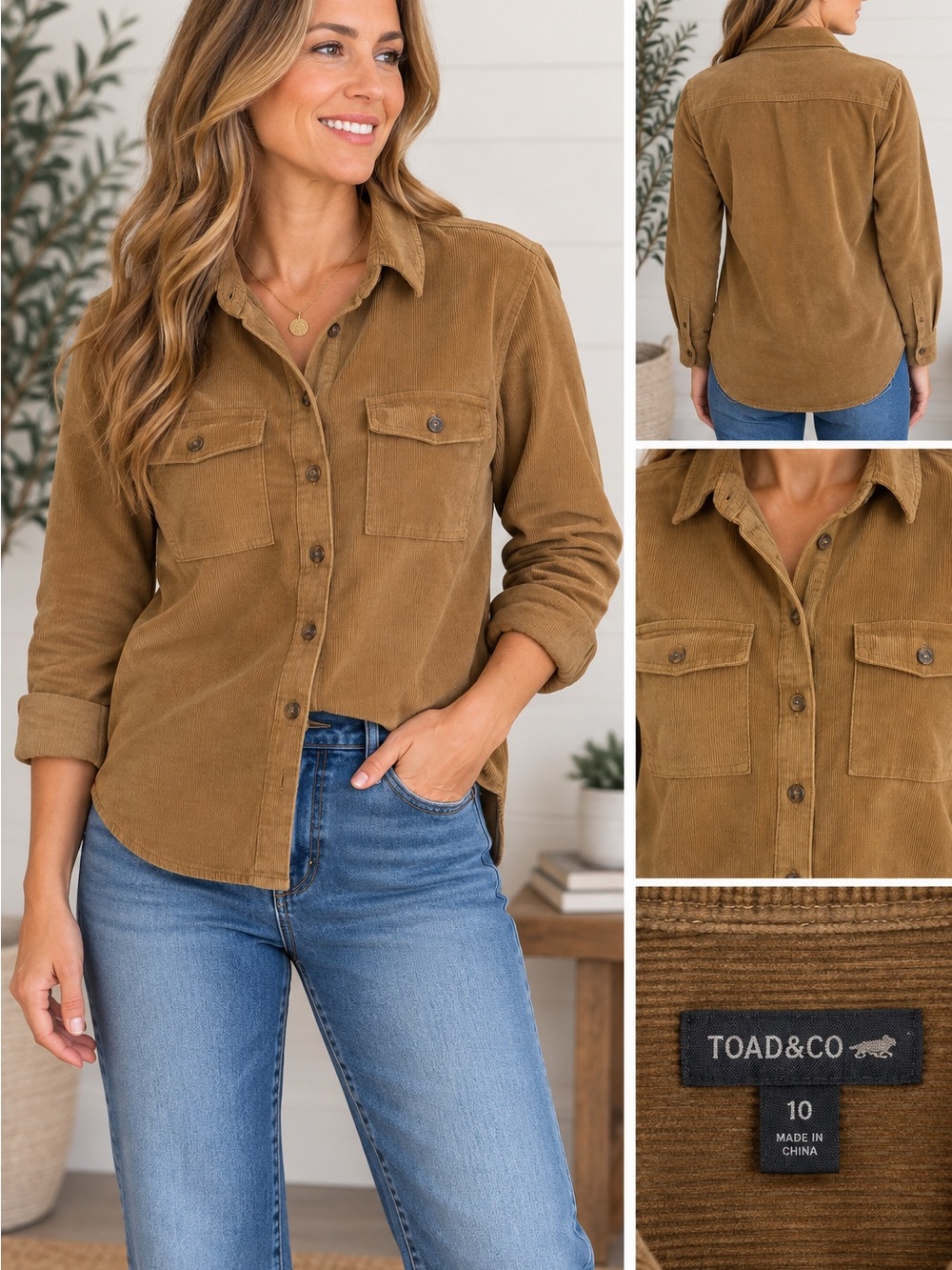 Toad&Co Corduroy Button-Down Shirt in Camel